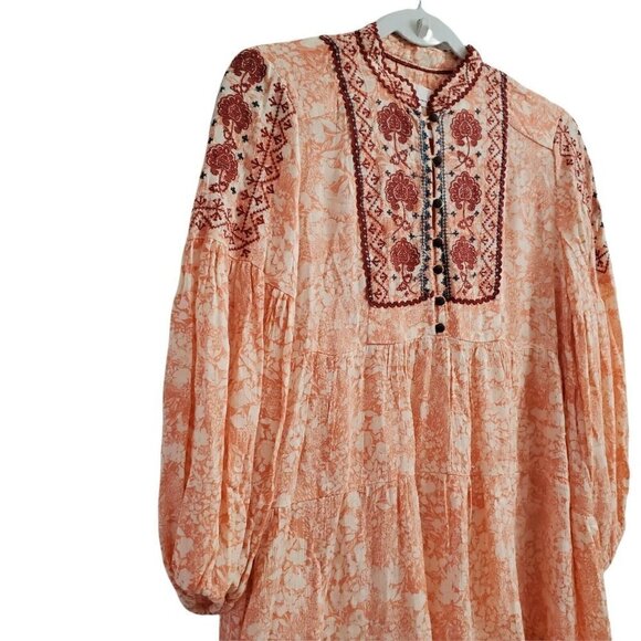 Anthropologie Blouse XSP Orange Claudia Embroidered Babydoll Tunic Top Boho - Picture 5 of 10